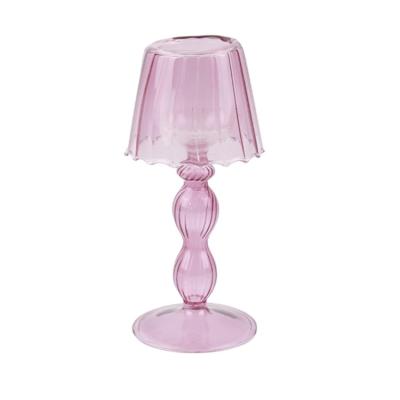 China Home Decoration Wedding Decoration Cheap Glass Tube Candle Holder Cups Colored Glass Crystal Candlestick for sale