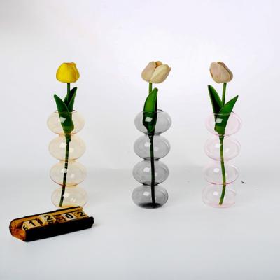 China Modern Hand Blown Small Glass Crystal Vases Fiber Flower Iridescent Glass Vases for sale