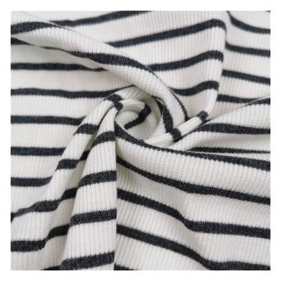 China Casualwear Moisture-wicking Yarn Dyed Fabric Knitted Rib Stripe Cotton Modal Fabric for sale