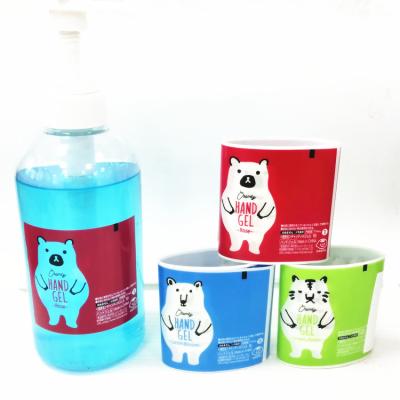 China 2021 Sticker Self Adhesive Vinyl Transparent Logo PE Hand Gel Pump Bottle Waterproof Label On Roll for sale