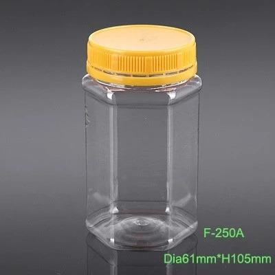 China food & Drink Packaging Hot Sale 250ml Square PET Bottle, Food Storage With Screw Plastic Lid Empty Bottle Jar for sale