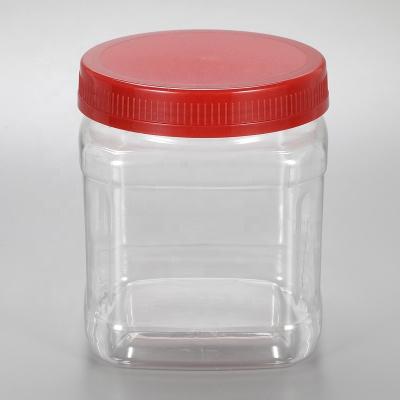 China 600ml 20oz food packaging plastic bottle, food grade pet square jar for food packaging for sale