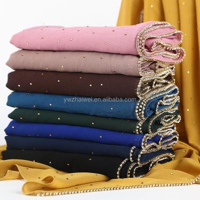 China New High Quality Pearl Beaded Chiffon Inlaid Head Scarf Spring and Long Muslim Ladies Hijab Summer Scarf for sale