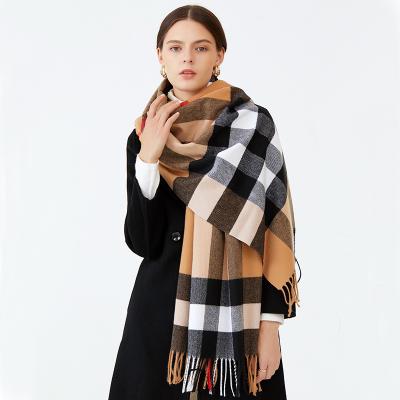 China Wholesale Autumn And Winter Korean Style Plaid Cashmere Scarf Women Clothing Decoration Thickened Tassel Ladies Shawl for sale