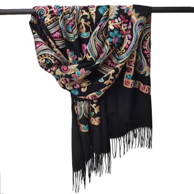 China 2020 Winter New Comfortable Cashmere Embroidered Scarf Girls Ethnic Shawl Tassel Cashmere Warm Scarf for sale