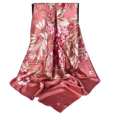 China 2021 New Style Beauty Square Ladies Scarf 90 Comfortable Satin Large Square Scarf for sale