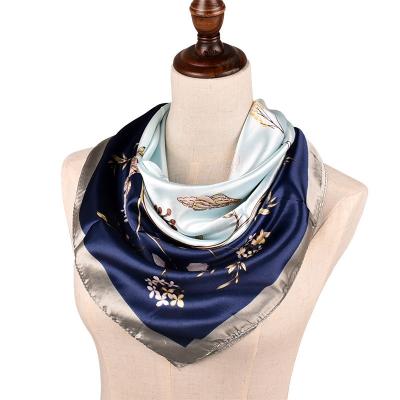 China 2021 new 90*90 comfortable female section printed long satin large square scarf gradient flower silk scarf for sale