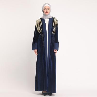 China Modest Muslimah Styling Velvet Elegant Muslim Women Dress Cardigan Robe Abaya Adults Embroidered Long Sleeve Beaded Turkey Malaysia Female Robe for sale