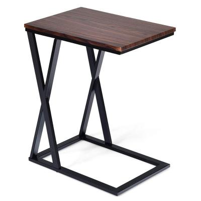 China Eco-Friendly Modern Snack X Shaped Metal End Table Wooden Coffee Bed Side Table for sale