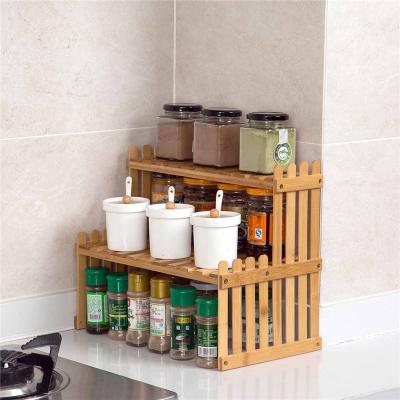 China Sustainable Storage 2-Tier Bamboo Rack Wooden Spice Racks Seasoning Organizer for sale