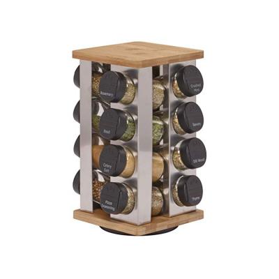 China Warner 16-Jar Viable Kitchen Bamboo Wooden Spice Rack Revolving Organizer for sale