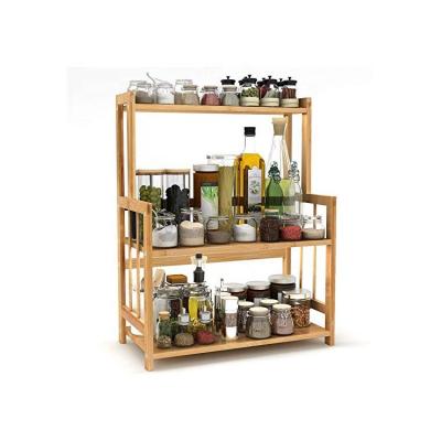 China Sustainable 3-Tier Bamboo Spice Organizer Storage Kitchen Wooden Spice Rack Shelf for sale