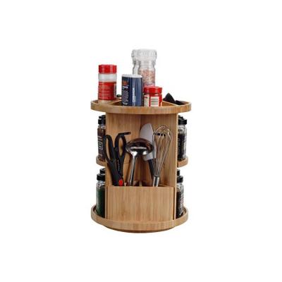 China Sustainable Kitchen Utensils Organizer With Holder Revolving Wooden Spice Rack for sale