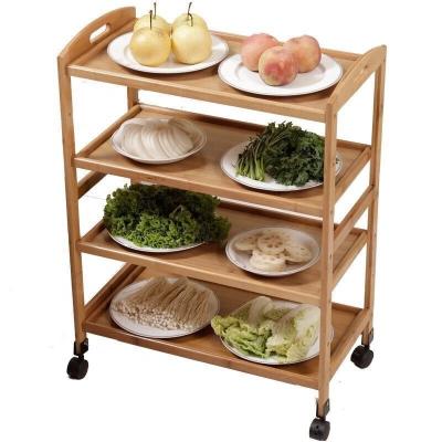 China Eco - Friendly Modern Kitchen Cart With Wheel 4 Tier Bamboo Shelf Storage Rack for sale