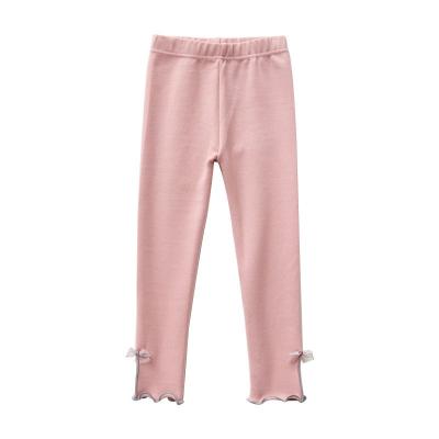 China New Product Anti-wrinkle Solid Color Ruffle Design Girls Cotton Long Pants Simple Children Leggings for sale