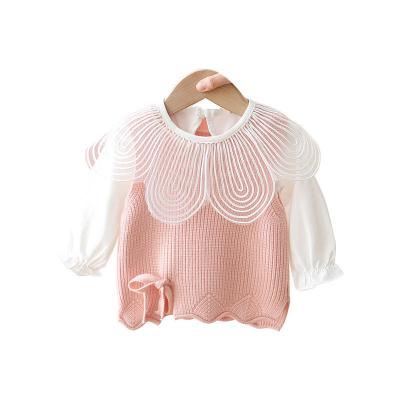 China Korean Style New Breathable Petals Babies Spring Soft Two-Piece Collar Children Sweaters for sale