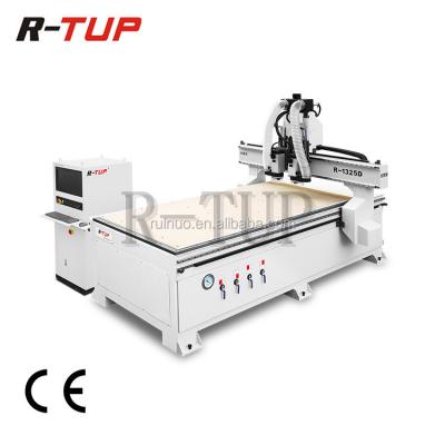 China R-1325D 2 heads wood kitchen cabinet door making cnc router wood carving cutting cnc machine for sale