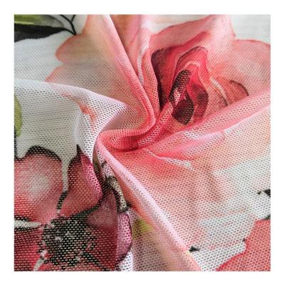 China Anti-Static Cheap Price Soft Stretchy Floral Print Custom Design Mesh Fabric Polyester Print Fabric for sale