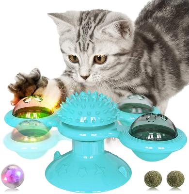 China Cat Toy Turntable Teasing Viable Interactive Teasing Cat Toy Scratching Tickling Windmill Cat Toy for sale