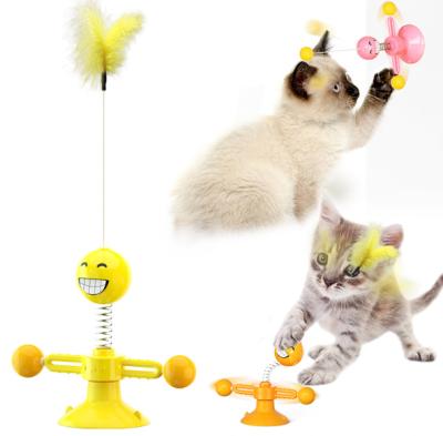 China Viable Cat Toy Cat Turntable Toy With Suction Cat Teaser Toys Turntable Rotating Windmill Cup for sale