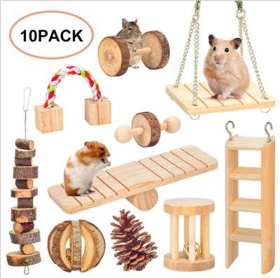 China Viable Teeth Worry Molar Exercise Toys Dangle Seesaw Ladder Props 10 Pcs Natural Wooden Hamster Chew Toys for sale