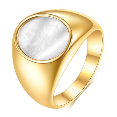 China Latest Vintage Vintage Ins Design 18K Gold Plated Stainless Steel Marble Shell Ring for sale