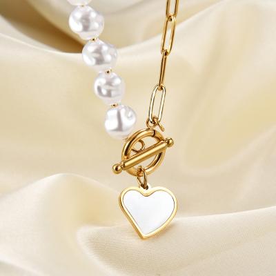 China Luxury Niche Design Summer Necklace Stainless Steel BOHEMIA Shell Love Imitation Pearl Stitching Female Light BOHEMIA Clavicle Chain for sale