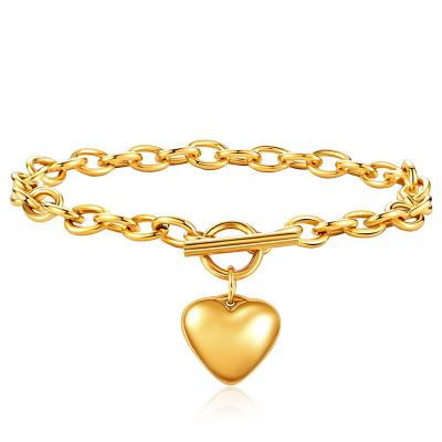 China Statistical Trendy 304 Stainless Steel Titanium 304 Stainless Steel Peach Heart Love Cross Simple Chain OT Buckle Bracelets Steel Bracelets for sale