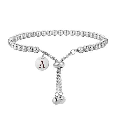 China Romantic Silver Color Stainless Steel Bracelets Bangles With Initial Letter Fashion Alphabet Charm Bracelets For Women for sale