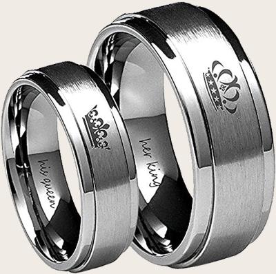 China Hot Selling Cheap Couples Ring Printing Engraved Stainless Steel CLASSIC High Quality Jewelry His King His Queen Couples Ring for sale