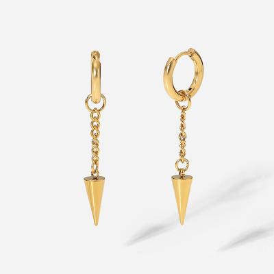 China Trendy INS Fashion Trendy 18K Gold Plated Stainless Steel Rivets Triangle Earrings Hanging Titanium Steel Dangle Earrings For Women for sale