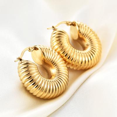 China Fashion CLASSIC All-match Stainless Steel Hoop Earring For Women Surround Water Pipe Shape Gold Plated Earrings Wholesale for sale