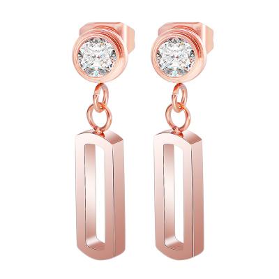 China New Products Hot Trending Wholesale Romantic Rose Gold Plated Stainless Steel Dangle Earring For Girl for sale