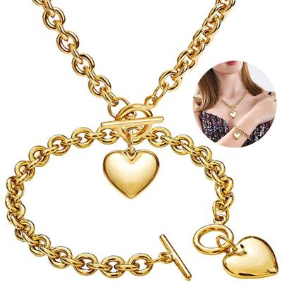 China Newest CLASSIC Stainless Steel Engagement Jewelry Love Heart Necklace and Bracelet Jewelry Set for sale