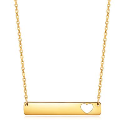 China Wholesale Romantic Horizontal Bar Romantic Gold Plated Stainless Steel Necklace Custom With Hollow Heart for sale