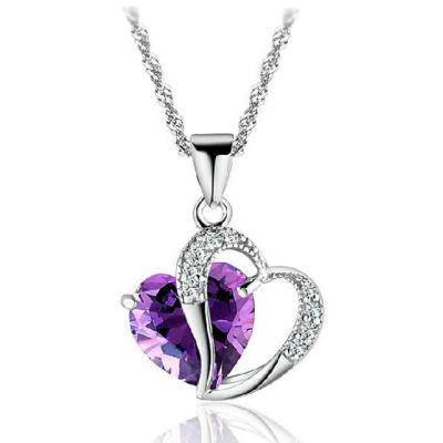 China Wholesale CLASSIC 925 Sterling Silver Purple Crystal Heart Pendant Necklace for sale