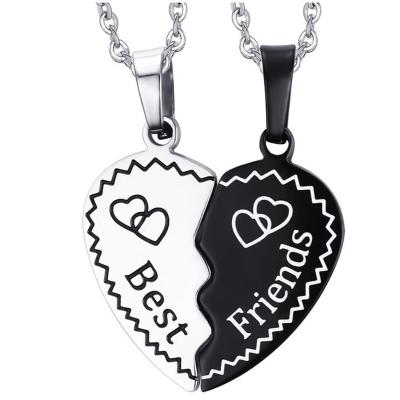 China Classic Vintage Fashion Couples Jewelry Stainless Steel Best Friend Lover Necklaces Pendant, 2 Pieces for sale