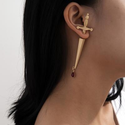 China Trendy Personality Fashion Cross Hiphop Jewelry Long Sword Earring Stud Statement Earrings for sale