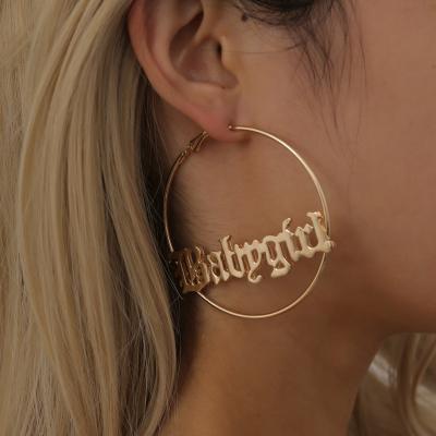 China Romantic Simple Cavity French Earrings Circle Geometric Letter Babygirl Big Gold Plated Circle Earrings For Women for sale