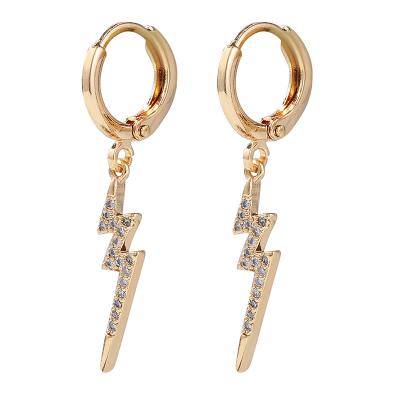 China Romantic Trendy High Quality Crystal Rhinestone Lightning Zig Zag Dangle Earrings Woman Micro Inlay Gold Plated Drop Earrings for sale