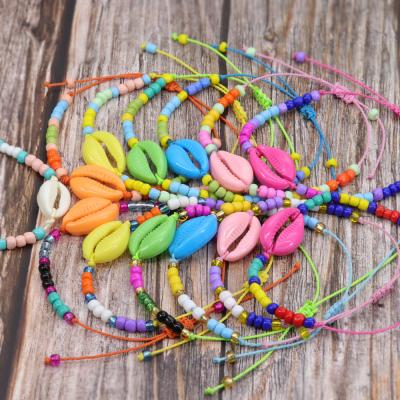 China Girls Friendship Religious Chic Acrylic Handmade Woven Bracelet Shell Bracelet Colored Beads Rice for sale