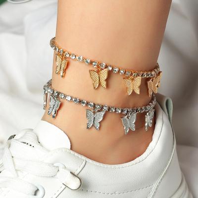 China Cheap Trendy Gold Plated Anklet Butterfly Tennis Chain Wholesale Anklet Chain Seller Fashion Anklet Chains in Bulk for sale