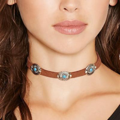 China Retro Simple Cute Bohemian Fashion Jewelry Metal Turquoise Choker Necklace For Women for sale