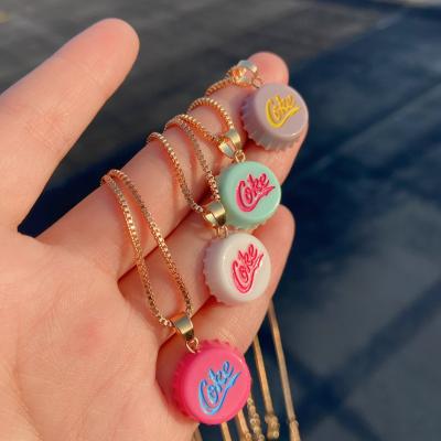 China Funny Cute Letters Resin Cola Bottle Macaron Necklace Color Popular Sweet Cool Pendant Necklace Box Resin Jewelry Chain for sale