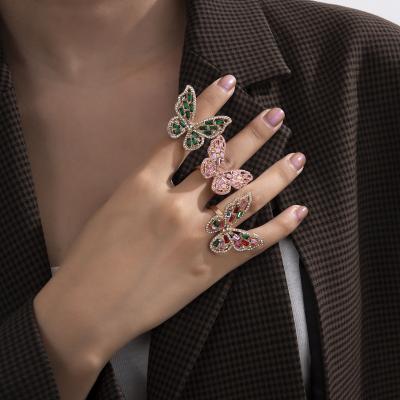 China Colorful Finger Ring Design Girls Trendy Tasty Rhinestone Butterfly Ring for sale