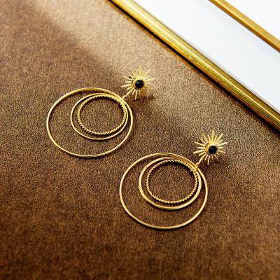 China FASHIONABLE French Style Natural Stone Big Circle Earrings Stainless Steel Simple Vintage Hoop Earrings for sale