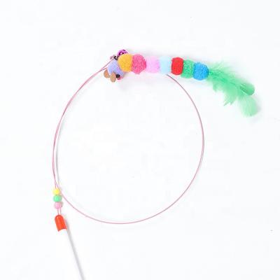 China Replaceable Main Durable Stick Stocked Pole Toy Wire Cat Teaser Steel Wire Cat Teaser Toys Feather Cat for sale