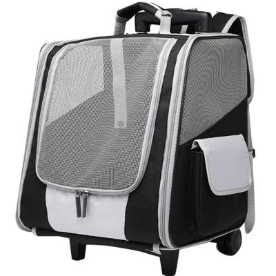 China Wholesale Breathable Transparent Stocked Pet Cat Dog Travel Carrier Carrying Basket Backpack Bag With Wheel for sale