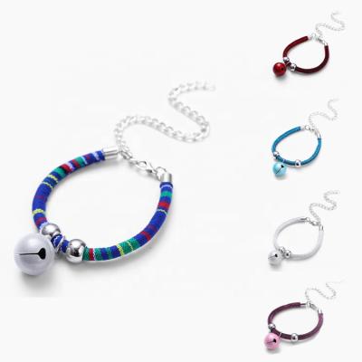 China Multi Colors Stocked Kitten Collars Fashion Adjustable Cute Cat Collar With Bell Wristband Style Weave for sale