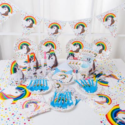 China Disposable Eco-friendly Rainbow Unicorn Children Theme Products Party Decorations Supplies Plate Cup for sale